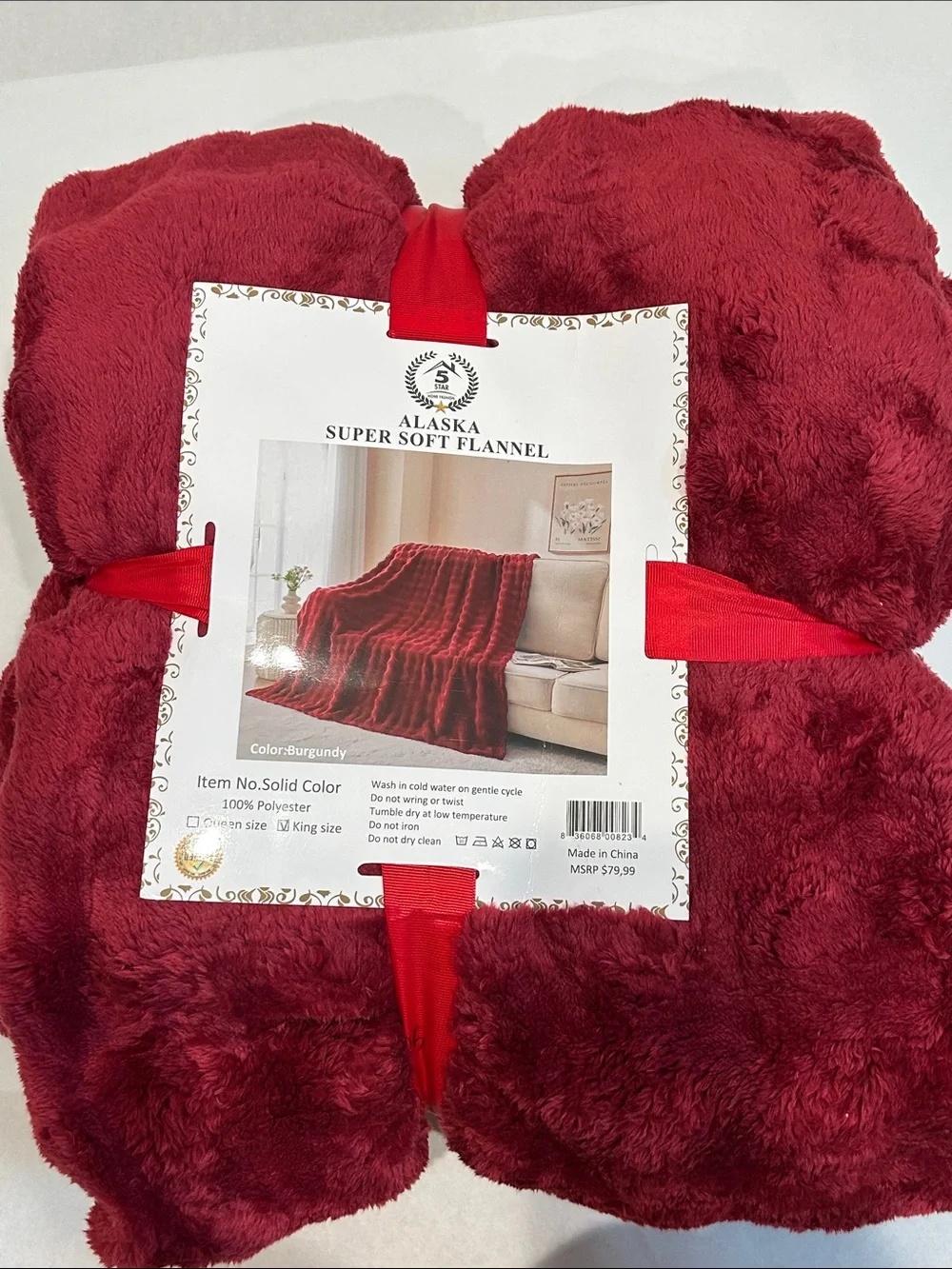 Alaska Super Soft Flannel Throw Blanket - Burgundy king size 5 star home fashion